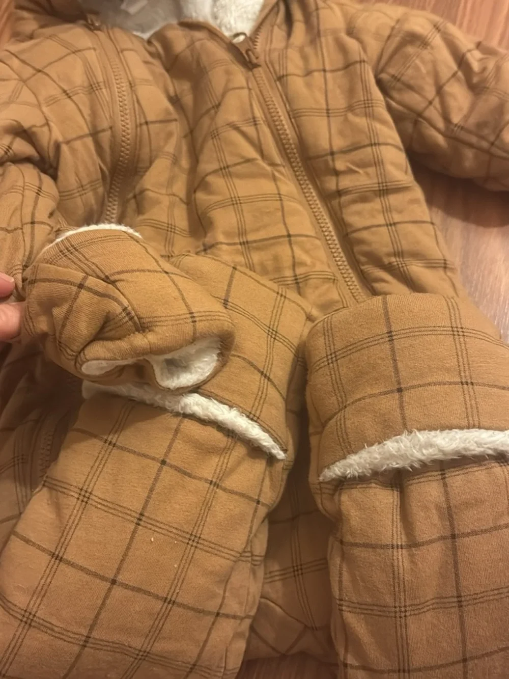 GAP Plaid Hooded One-Piece in Caramel Brown
